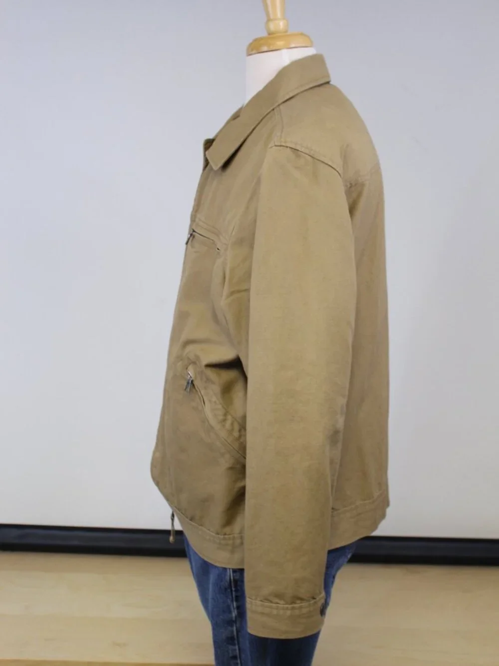 Banana Republic Canvas Jacket‎ Mens L Tan Y2K Cotton Linen Zip Utility Coat